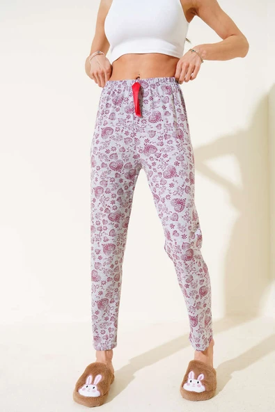 Kalp Motifli Pijama Altı Gri - Resim 2