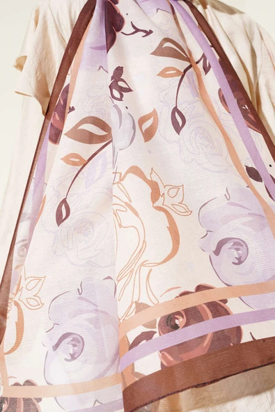 Gül Motifli Şal Kahve - Resim 4