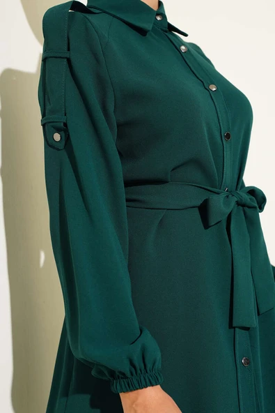 Belden Bağlamalı Omuz Düğmeli İkili Takım Zümrüt - Resim 4