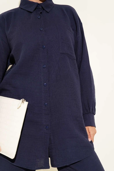 Tek Cepli Müslin İkili Takım Lacivert - Resim 4