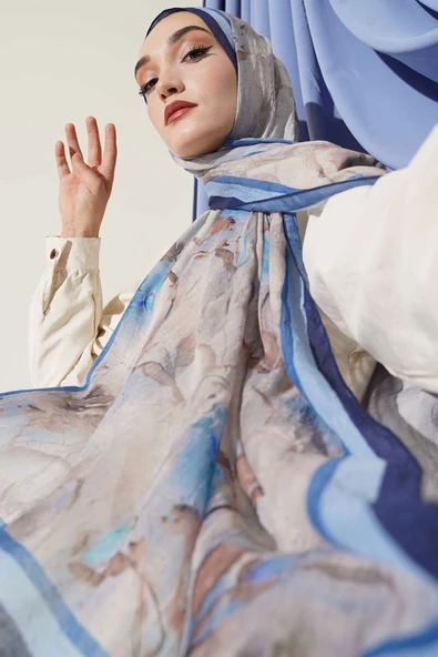 Flower Desen Bambu Kraş Şal Lacivert ürün görseli 1