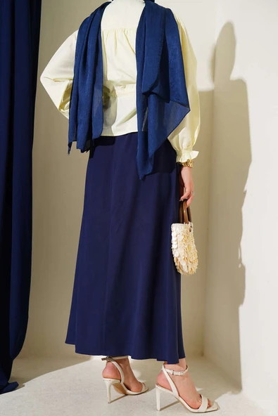 Yandan Cepli Basic Etek Lacivert - Resim 3