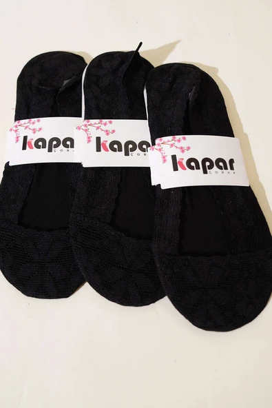 Bayan 4lü Dantelli Babet Çorap Siyah - Resim 2