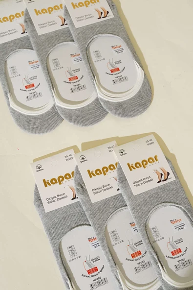 Bayan 6li Düz Babet Çorap Gri - Resim 2