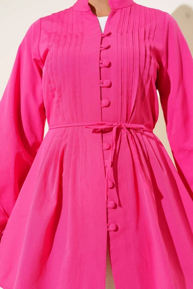 Brit Düğmeli Nervürlü Tunik Pers Gülü - Resim 4