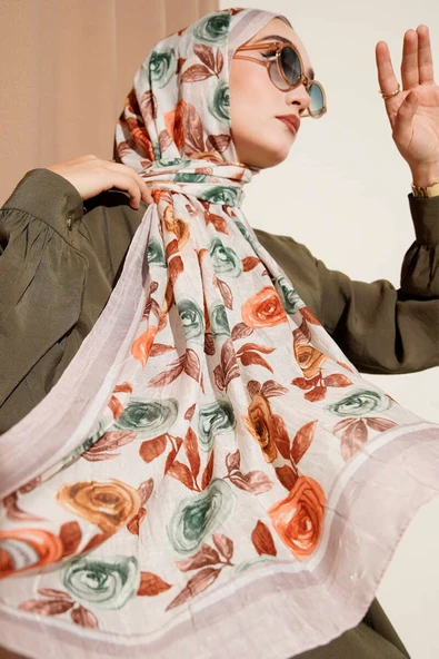 Floral Desenli Bambu Kraş Şal Taş ürün görseli 1