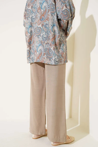 Beli Lastikli Tencel Pantolon Vizon - Resim 3