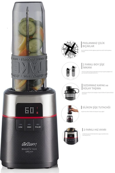 Shake'N Take Dream Kişisel Smoothie Blender 500W 570ml ve 400ml Şişe Siyah - AR1148