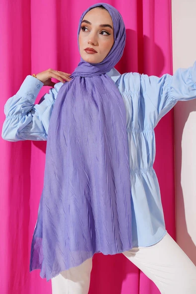 Kırışık Bambu Soft Şal Soft Mavi ürün görseli 1