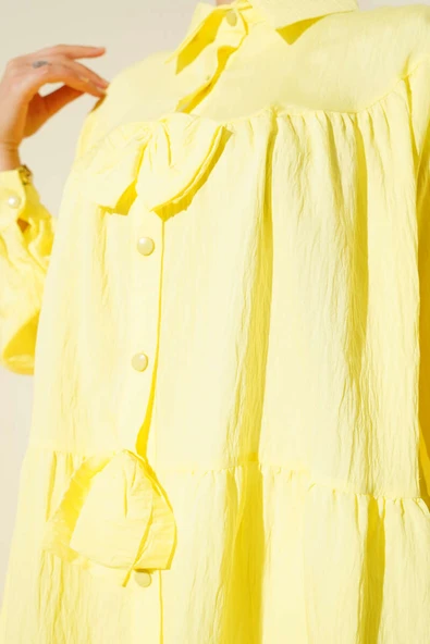 Önü Fiyonklu Tunik Sarı - Resim 4