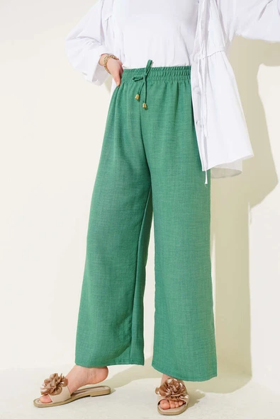Beli Lastikli Geniş Paçalı Pantolon Yeşil ürün görseli 1