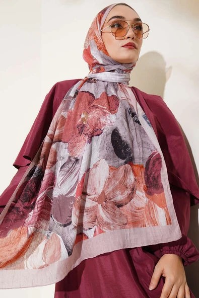 Ebruli Desenli Soft Kraş Şal Latte - Resim 2