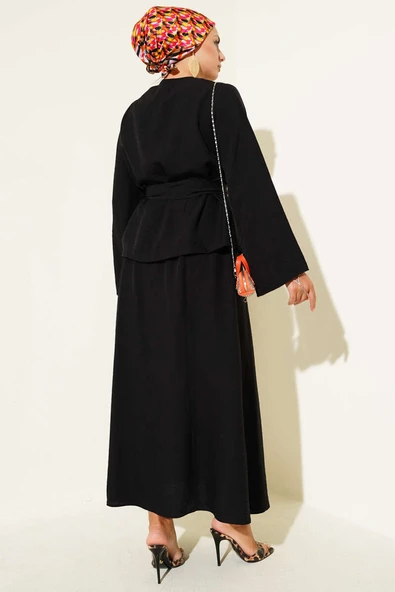 Belden Bağlamalı Etekli İkili Takım Siyah - Resim 3