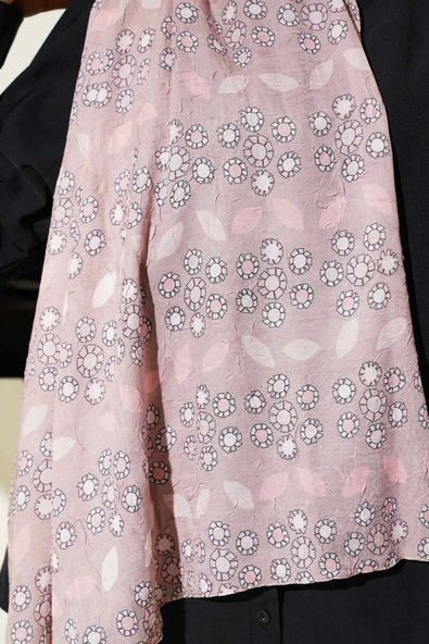 Çiçek Desenli Bambu Kraş Şal Latte - Resim 4