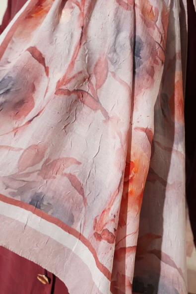 Flower Desen Bambu Kraş Şal Pudra - Resim 4