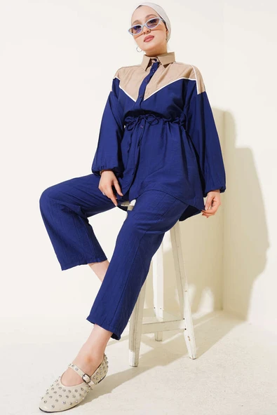 Bel Tünelli V Garnili İkili Takım Lacivert - Resim 2
