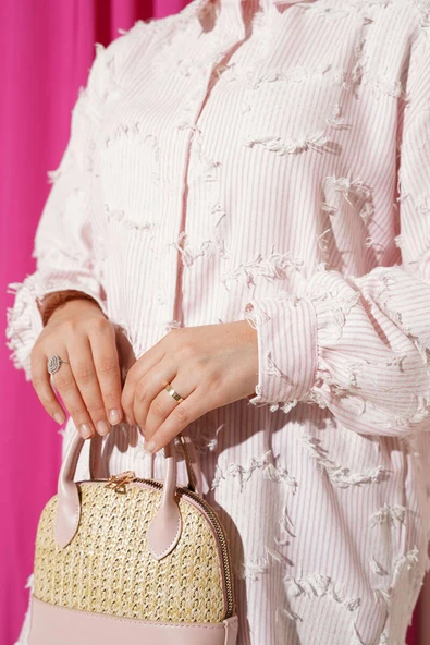 Çizgili Püsküllü Gömlek Pembe - Resim 4