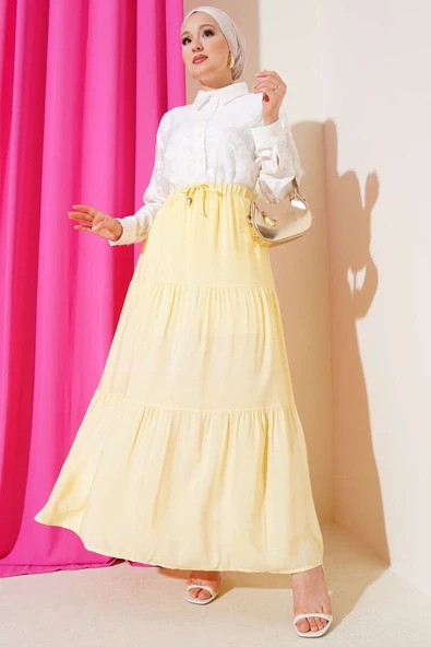 Boncuk İp Detaylı Etek Sarı - Resim 2