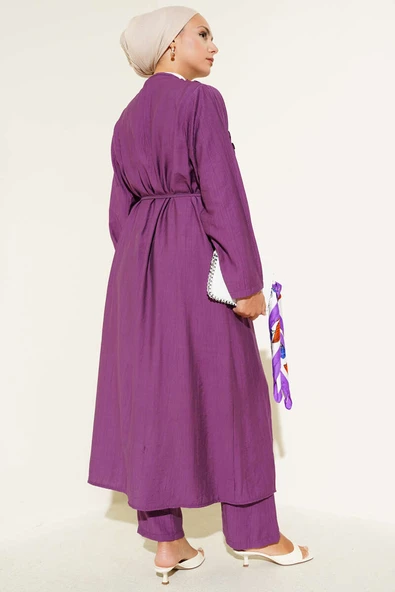 Fırfırlı Uzun Hırkalı İkili Takım Magenta - Resim 3