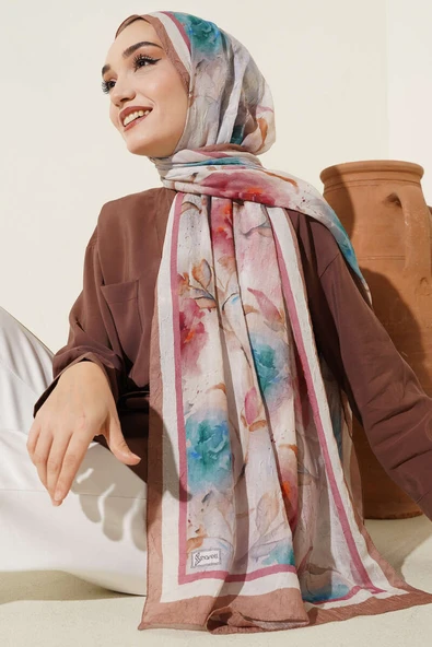 Flower Desen Bambu Kraş Şal Taba - Resim 2