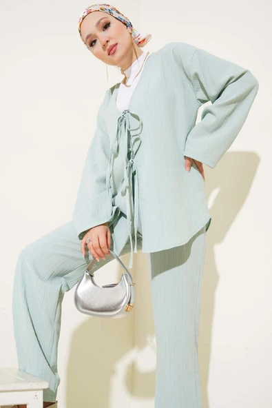 Bürümcük Önü İp Bağcıklı İkili Takım Mint - Resim 2