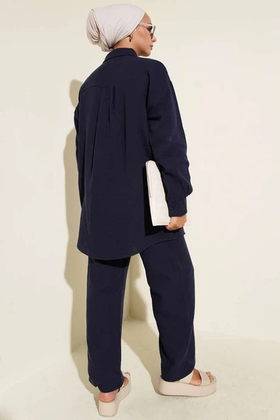 Tek Cepli Müslin İkili Takım Lacivert - Resim 3