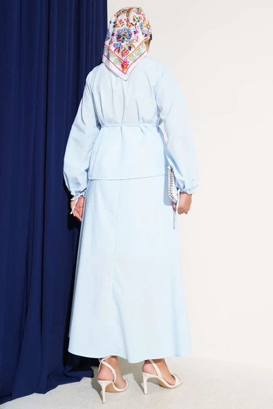 Brit Düğmeli İkili Etek Takımı Bebe Mavi - Resim 3