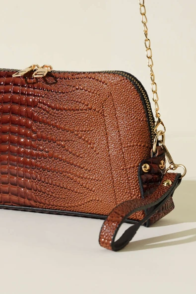 Fermuarlı Zincir Askılı Çanta Kahve - Resim 3