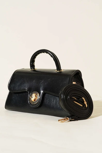 Gold Kilitli Rugan Çanta Siyah ürün görseli 1