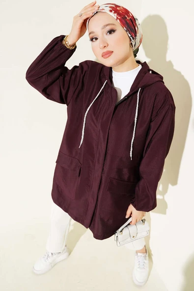 Çift Cepli Gizli Fermuarlı Kap Mürdüm ürün görseli 1