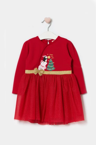 Kız Bebek Beli Fiyonk Detaylı Anvelop Yılbaşı Elbisesi NBK-24923 - Resim 6