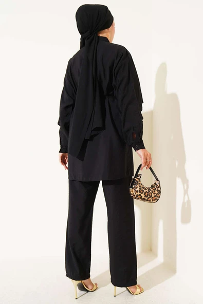 Omuz Fırfır Pelerinli İkili Takım Siyah - Resim 3