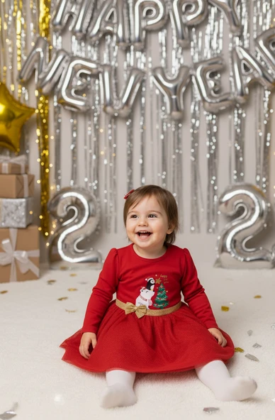 Kız Bebek Beli Fiyonk Detaylı Anvelop Yılbaşı Elbisesi NBK-24923 - Resim 2