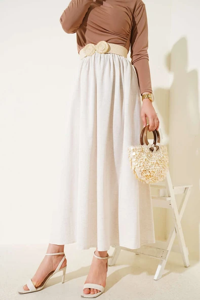 Kloş Fermuarlı Etek Bej ürün görseli 1