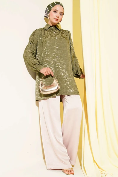 Jakar Desenli Tunik Haki - Resim 2