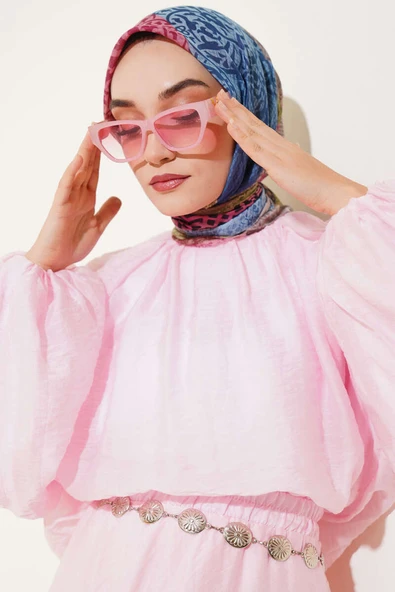 Çiçekli Karışık Desenli Eşarp  Mavi ürün görseli 1