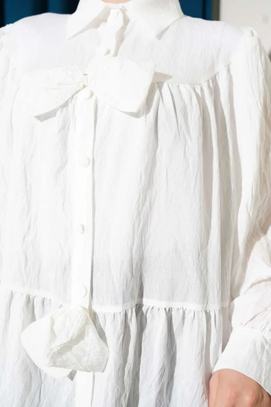 Önü Fiyonklu Tunik Ekru - Resim 4