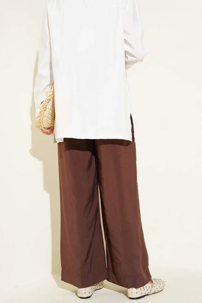 Parlak Görünümlü Kumaş Pantolon Acı Kahve - Resim 3