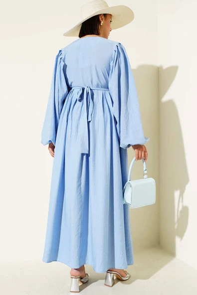 Brit Düğmeli Kuşaklı Elbise Bebe Mavi - Resim 3