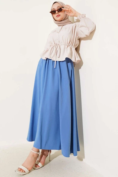 Yandan Cepli Basic Etek Indıgo - Resim 2