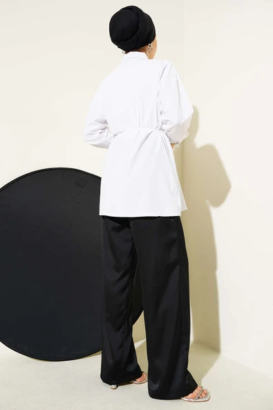 Mini Taşlı Pelerinli Tunik Beyaz - Resim 3