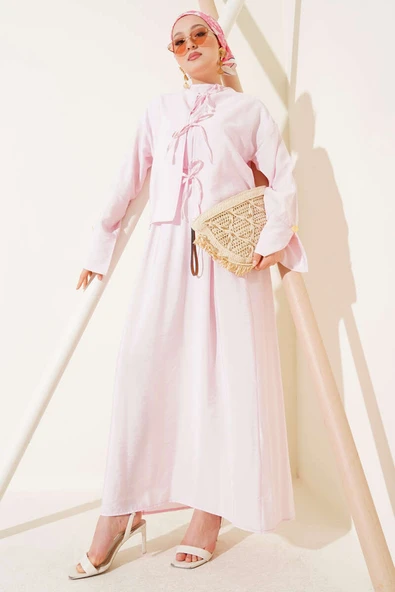 Önü İp Bağcıklı Jile İkili Takım Pembe ürün görseli 1