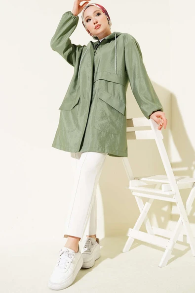 Çift Cepli Gizli Fermuarlı Kap Çağla Yeşili - 2