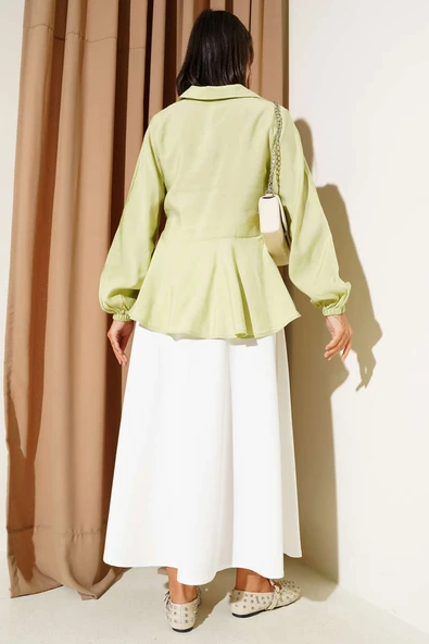 Ön Bağlamalı Kol Lastikli Tunik Su Yeşili - Resim 3