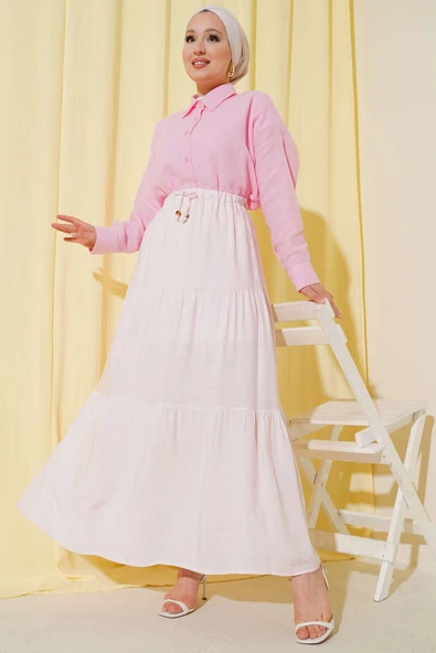 Boncuk İp Detaylı Etek Pembe - Resim 2