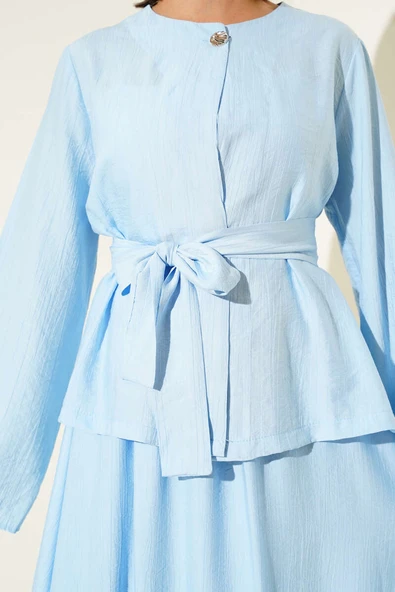 Belden Bağlamalı Etekli İkili Takım Mavi - Resim 4