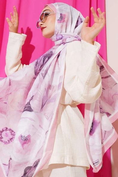 Gül Şerit Geçişli Şal Şeker Pembe ürün görseli 1