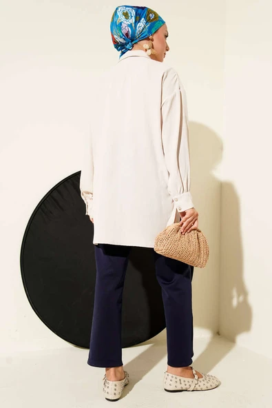 Kuş Gözü Detaylı Tunik Bej - Resim 3