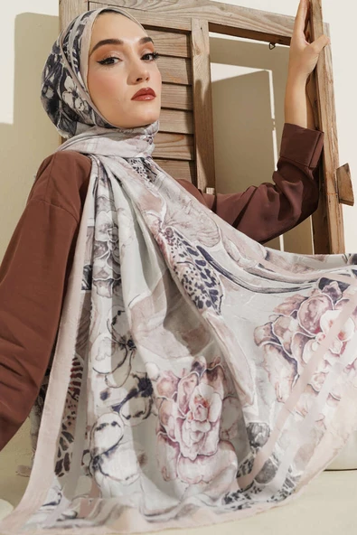 Şerit Geçişli Otantik Desenli Şal Bej - Resim 2