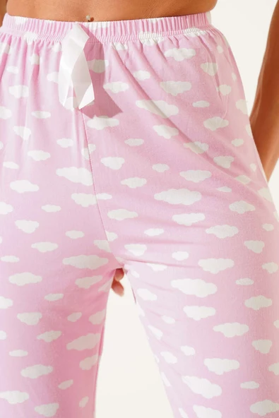 Desenli Pijama Pembe Beyaz - Resim 4